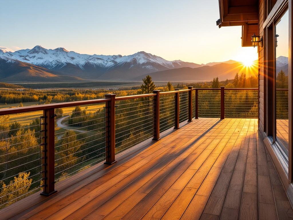 Custom composite deck overlooking the Gallatin Valley and Lone Mountain in Big Sky, Montana